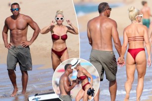 Alex Rodriguez and his girlfriend Jaclyn Cordeiro held hands and showed off their fit bodies during stroll on the beach in Europe. 