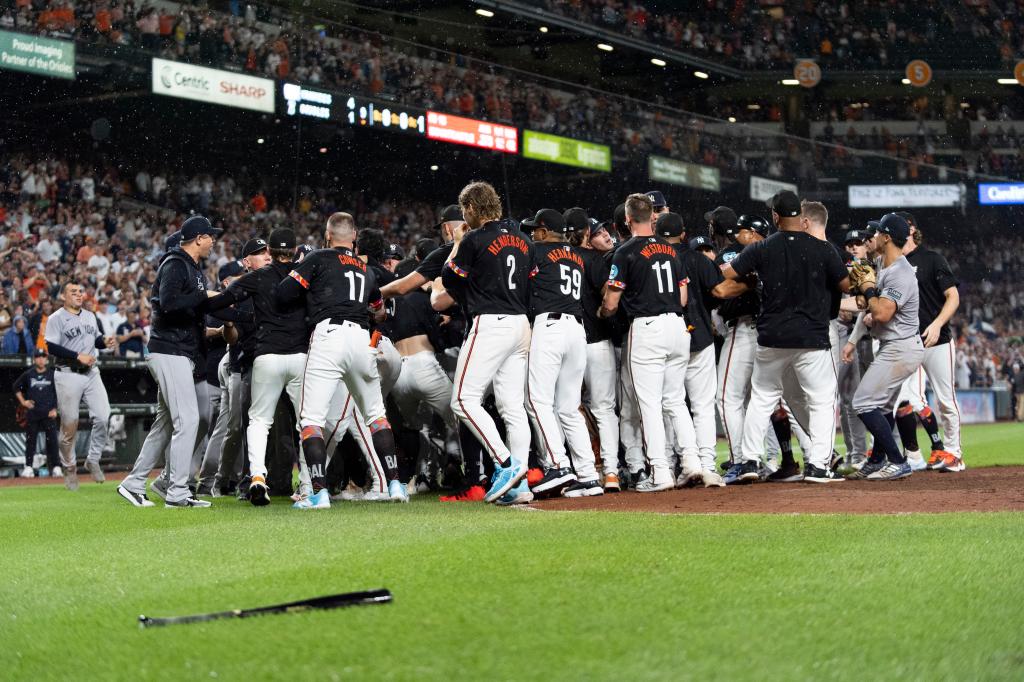 Benches cleared during the Yankees' 4-1 win over the Orioles on July 12, 2024. 