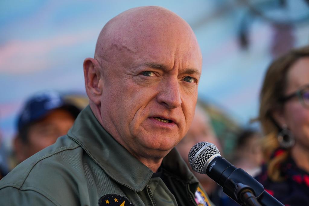 Sen. Mark Kelly delivers his victory speech at Barrio Cafe on Nov. 12, 2022, in Phoenix.