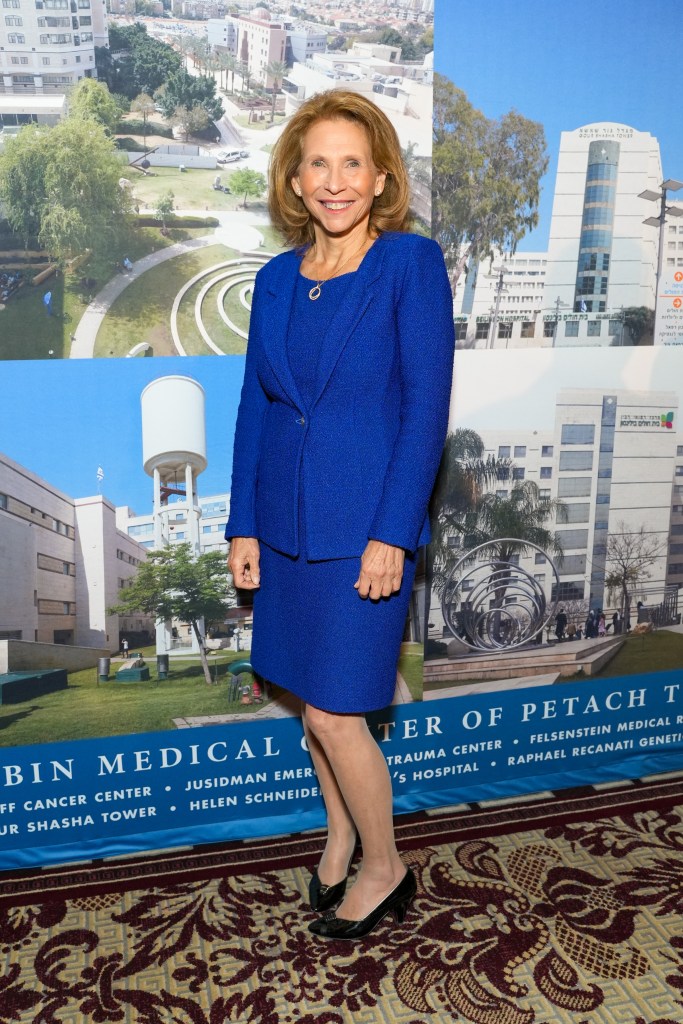 Shari Redstone in a blue suit attending the American Friends of Rabin Medical Center Gala at The Plaza Hotel in New York City