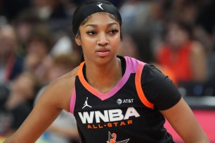 Angel Reese at the 2024 WNBA All-Star Game in Phoenix.