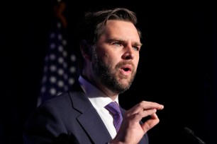 Vice Presidential nominee JD Vance delivering a speech at the Faith and Freedom Coalition’s God & Country Breakfast during the Republican National Convention