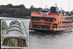 A composite photo of the Staten Island Ferry Andrew J. Barberi and on the inset, a shot of Brooklyn Federal Court