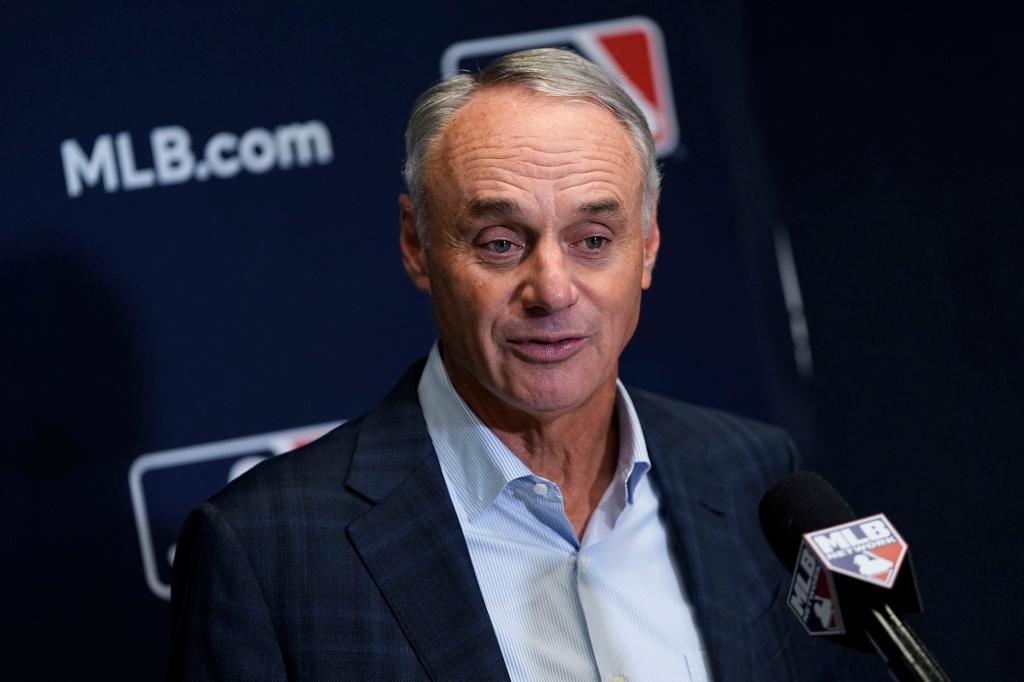 Major League Baseball Commissioner Rob Manfred speaks at a press conference following an owners meeting, Thursday, May 23, 2024, in New York.