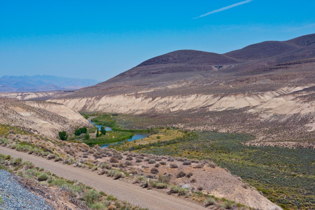 Nevada, Washoe County, Truckee River Valley and Selenite Mountains. 