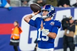 Tommy DeVito throws during the Giants' preseason win over the Lions on Aug. 8, 2024. 