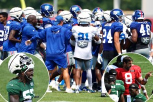 The Giants fight during training camp