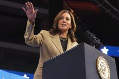 Vice President Kamala Harris speaking at a campaign rally in Phoenix on Aug. 9, 2024.