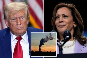 Donald Trump, Kamala Harris, power plant