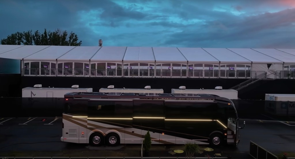 he custom-built LOKI Coach Prevost Motorhome comes loaded with opulent features, including a movie theater, two kitchens, and plush bedrooms. 