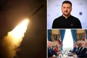 USS Tomahawk land missile launched at night, Ukrainian President Volodymyr Zelensky, foreign policy summit meeting with President Biden and British Prime Minister Keir Starmer