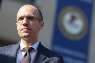 New York Times Publisher A.G. Sulzberger leaves the U.S. Justice Department after he and fellow media executives met with Attorney General Merrick Garland on June 14, 2021 in Washington, DC.