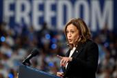 Democratic presidential nominee and U.S. Vice President Kamala Harris speaks during a campaign rally in Greensboro, North Carolina, U.S., September 12, 2024.