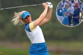 charley hull borrows a fan's lighter at solheim cup