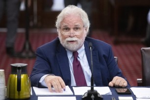 Randy Mastro at a council committee hearing with Speaker Adrienne Adams regarding his nomination as Corporation Counsel on August 27, 2024