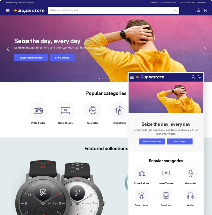 superstore shopify theme tech theme style home page shown desktop and mobile devices