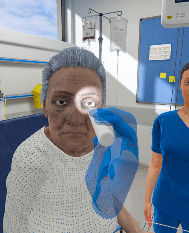 Eye exam on virtual patient