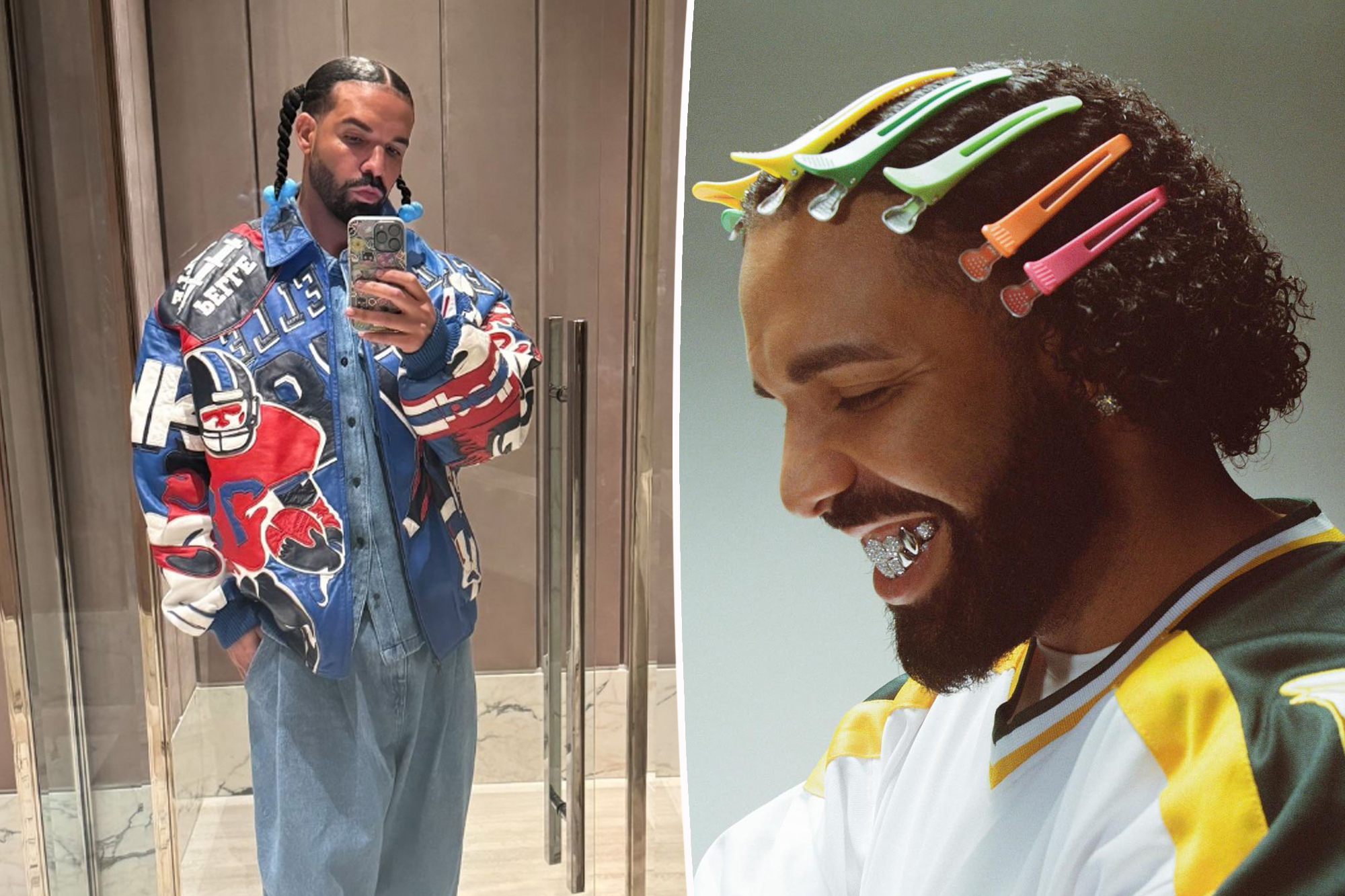 Drake trolled by fans for rocking pigtails with barrettes: ‘Going thru his mid life crisis’