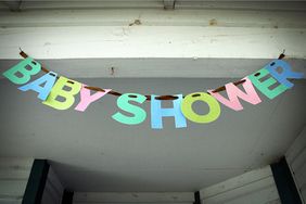 Stock Photo of A sign hung announcing a baby shower