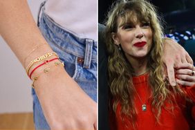 taylor swift wearing chiefs necklace featuring baublebar collection with nfl