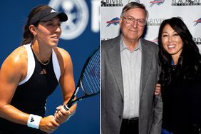 Jessica Pegula in the third round on Day 9 of the Miami Open on March 24, 2024. ; Terry Pegula and Kim Pegula celebrate with Black River Entertainment, Pegula Sports & Entertainment, and The Buffalo Bills on October 10, 2015 in Nashville, Tennessee. 