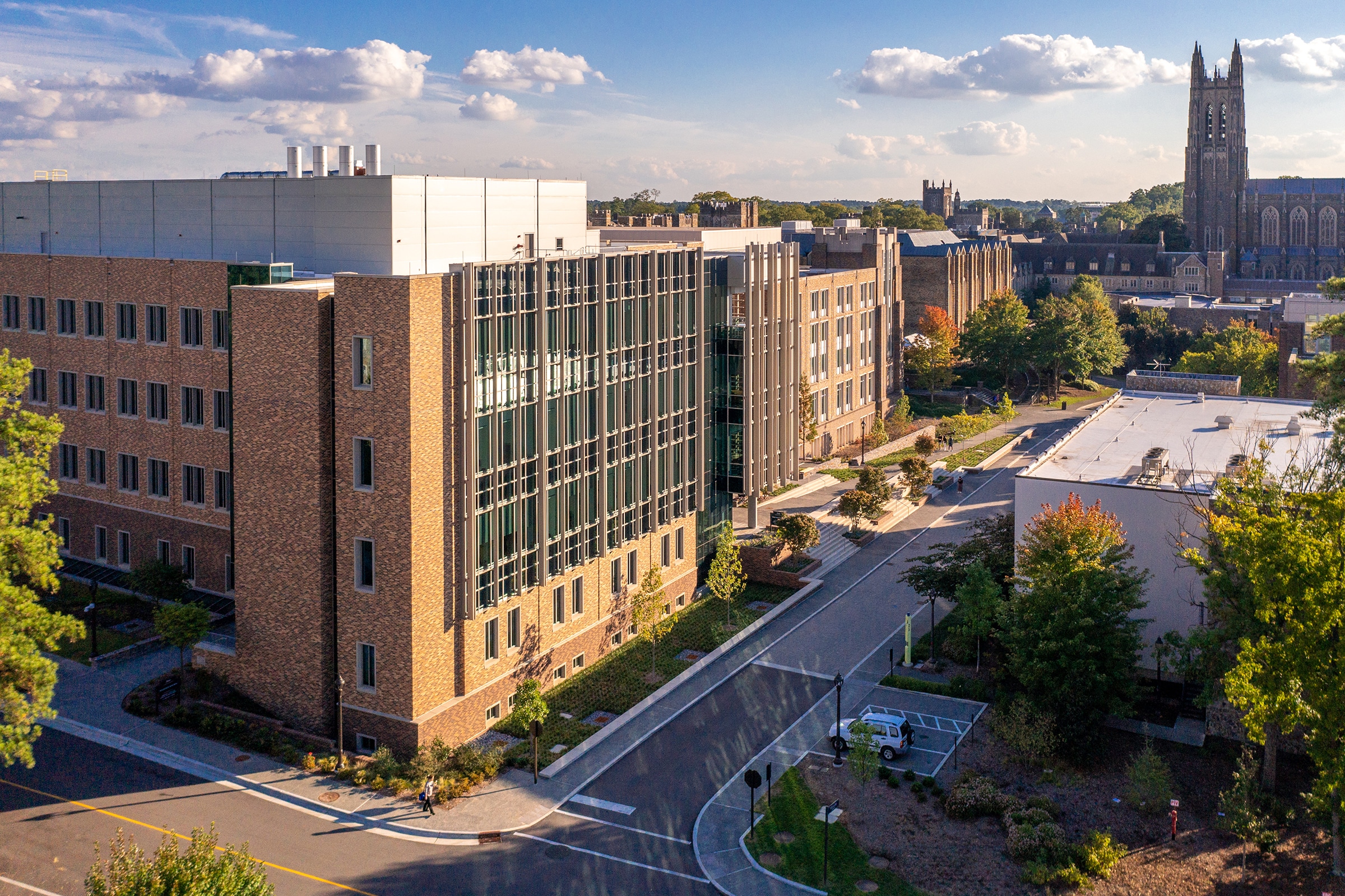 Aerial of Duke Engineering’s Wilkinson Building.