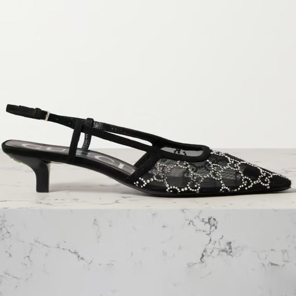 Gucci Crystal Embellished Mesh Slingback Pumps