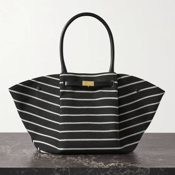 DeMellier New York Leather-Trimmed Striped Canvas Tote