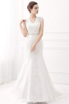 Ubridal Embroidery Lace Mermaid Court Wedding Dress