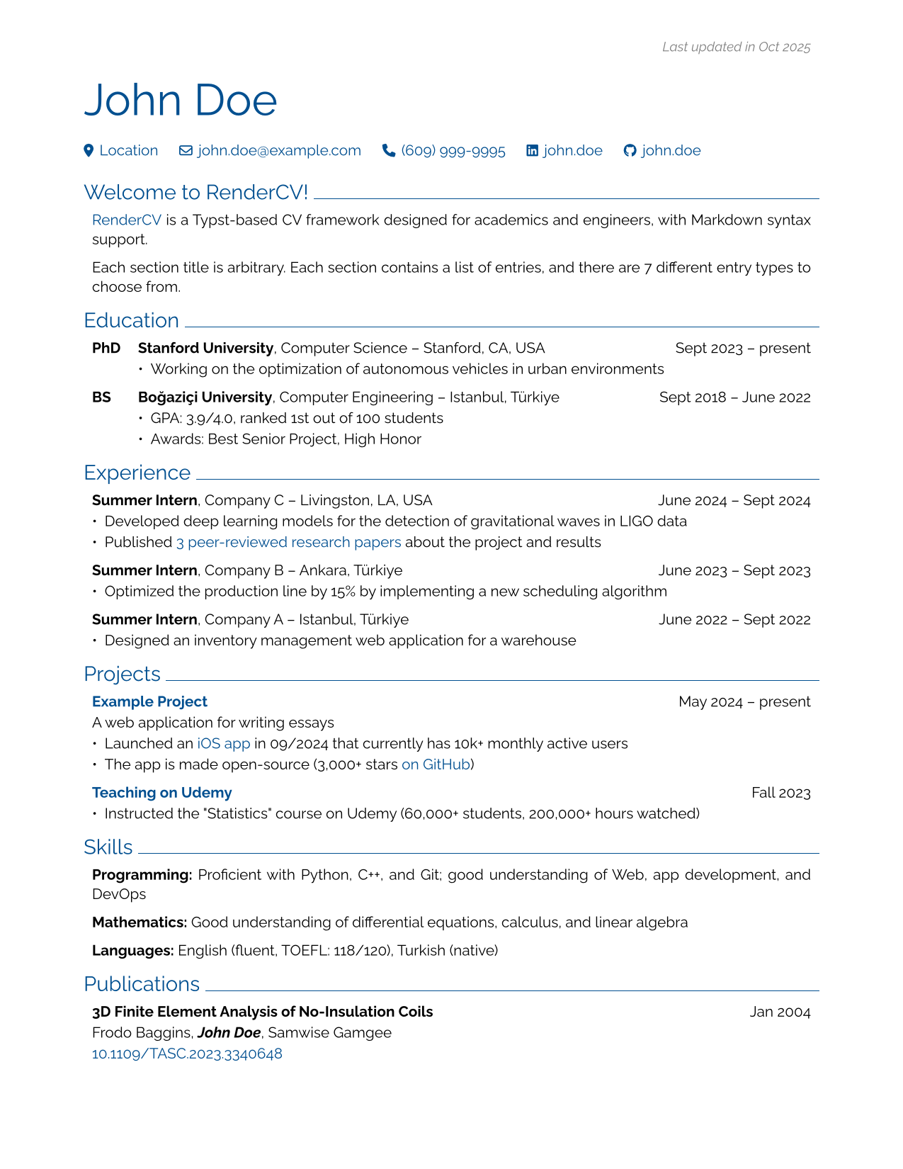 Engineeringclassic Theme Example of RenderCV