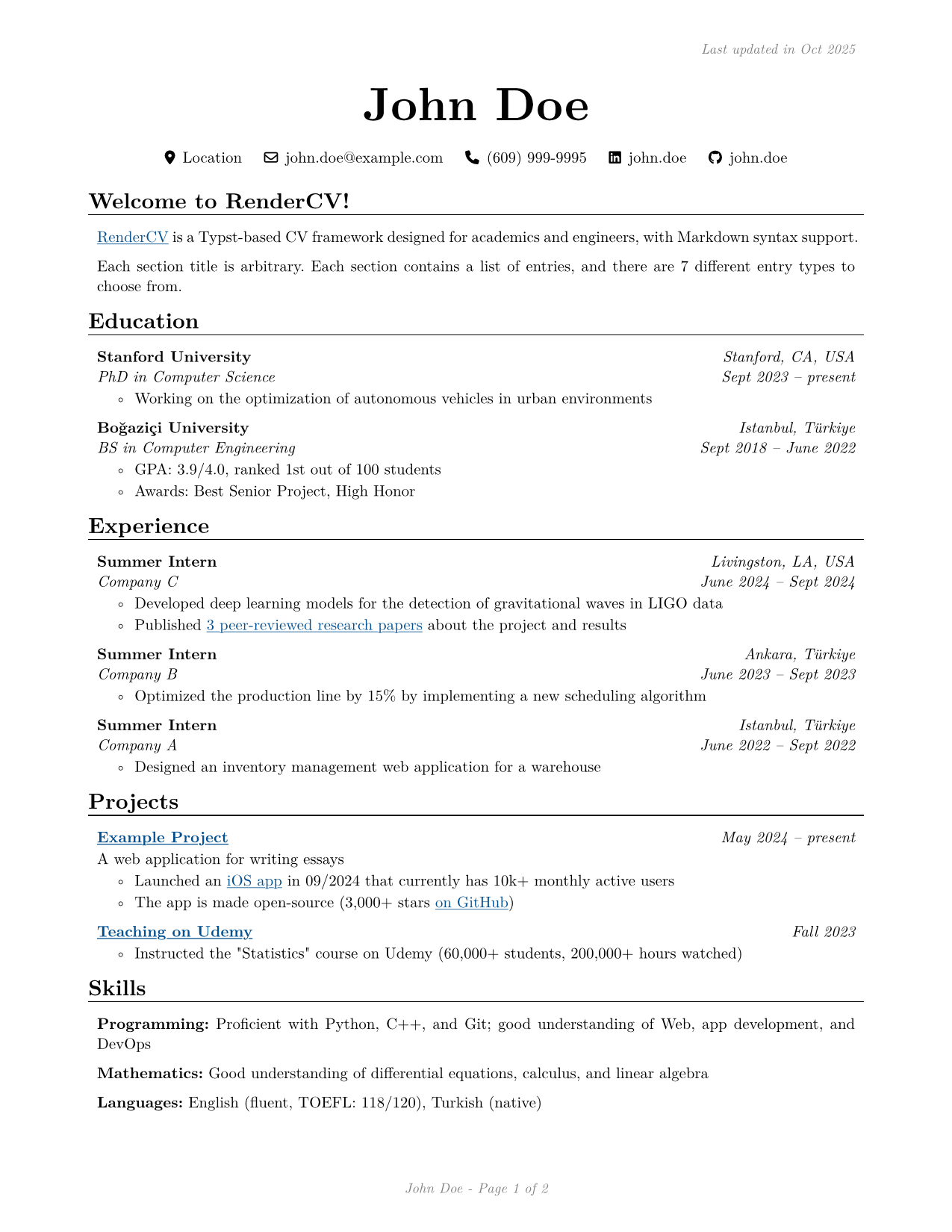 Sb2nov Theme Example of RenderCV