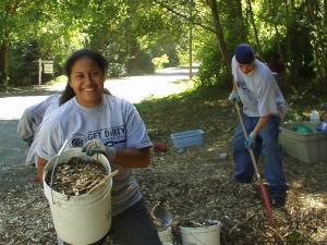 Kids doing work in a forest