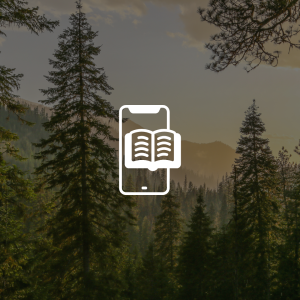 Forest Image with a book icon and mobile phone on front