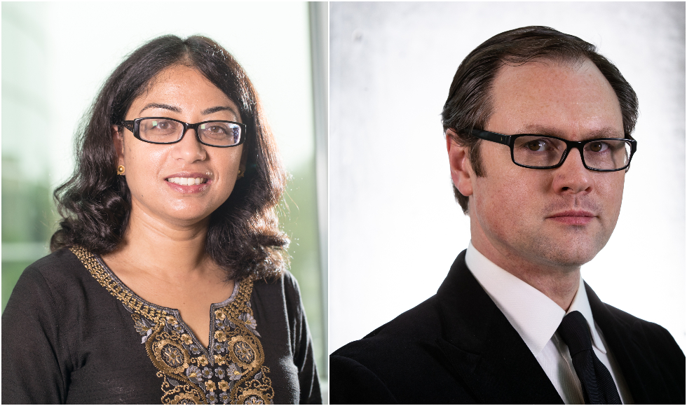 Headshots of Chandrima Chakraborty and James MacKillop.