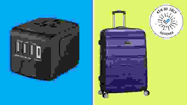 Portable charger and suitcase.