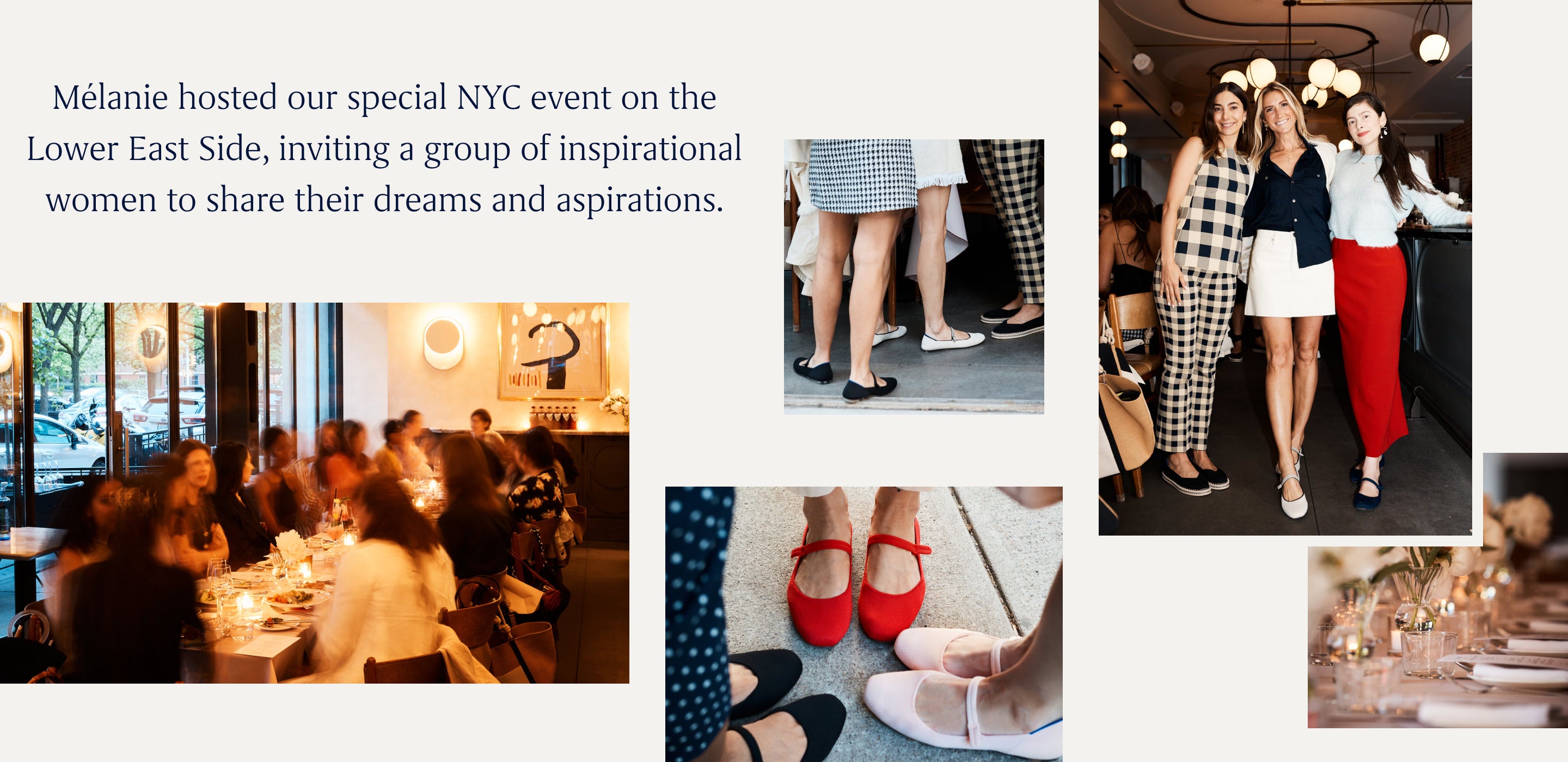 A graphic that reads: Mélanie hosted our special NYC event on the Lower East Side, inviting a group of inspirational women to share their dreams and aspirations.