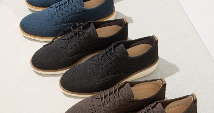 An overhead view of The Men's Oxford in Night Navy, Black and Deep Brown.