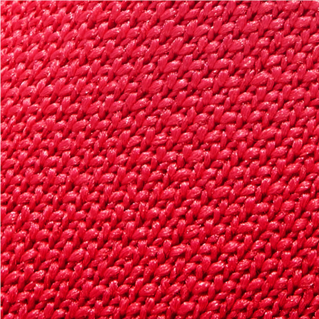 A swatch of red rPET knit.