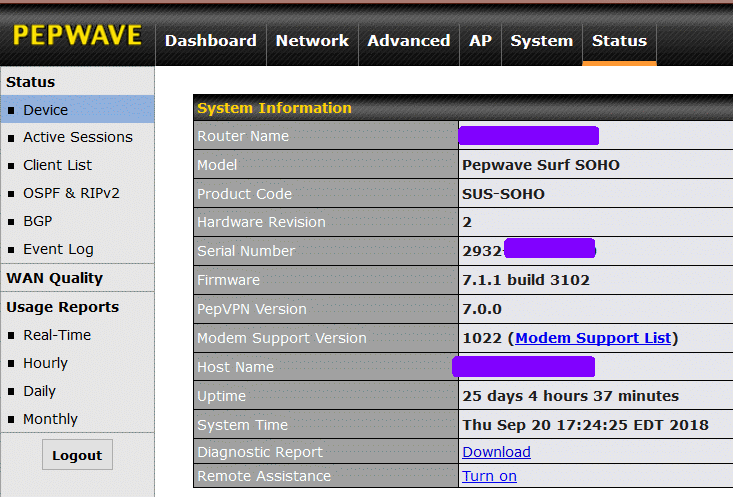 Peplink Device Status