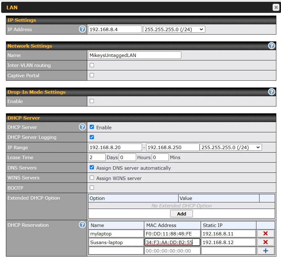 Specifying the subnet for a Peplink router