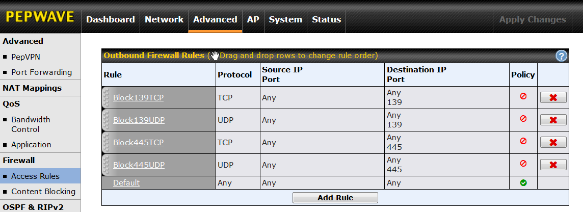 Outbound Firewall Rules to block Windows SMB file sharing