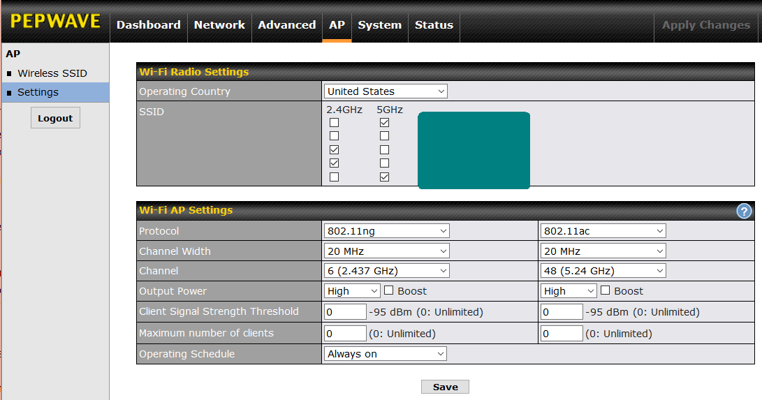 Surf SOHO AP Settings MK3 Firmware 8