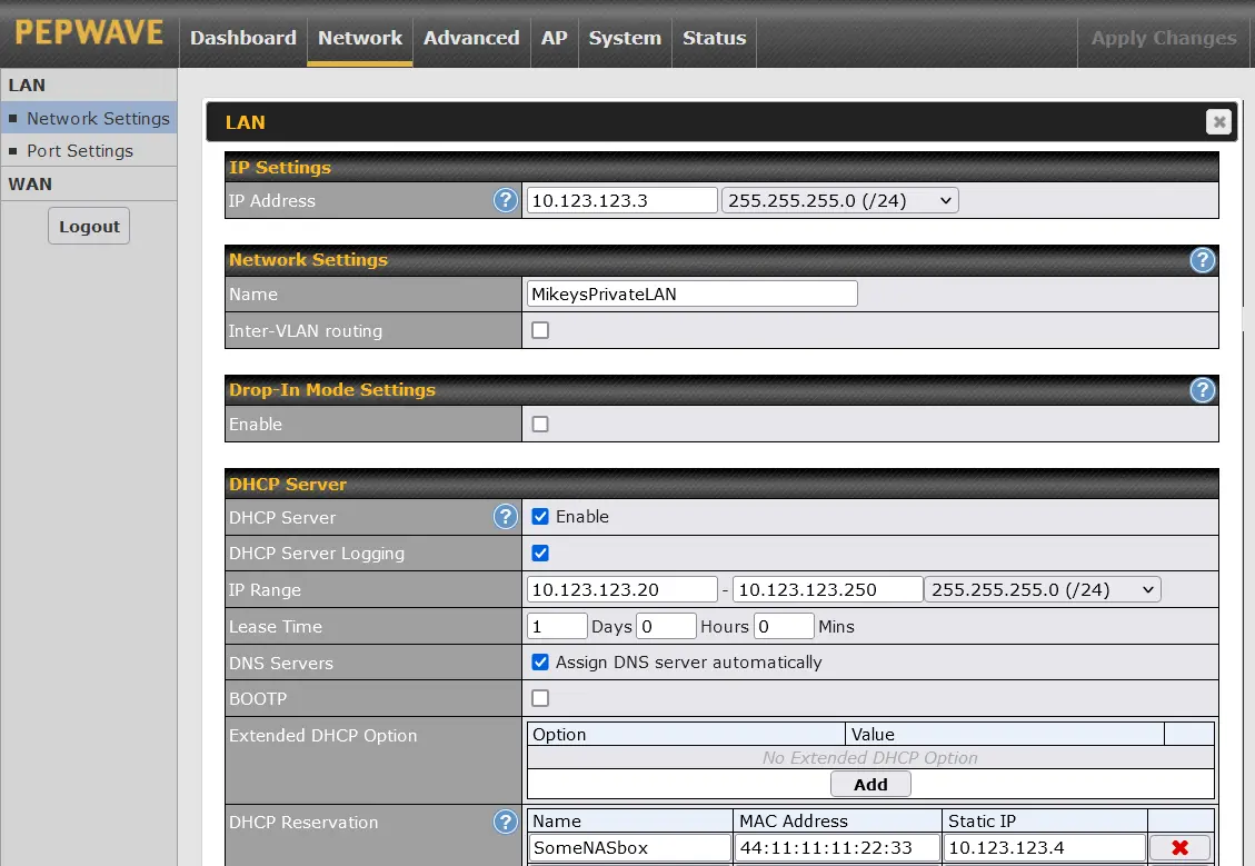 Peplink Surf SOHO Network Settings