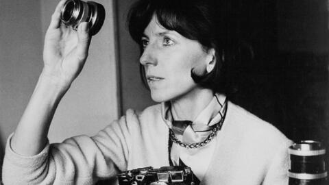 French photojournalist Janine Niépce (1921-2007) with her Leica.