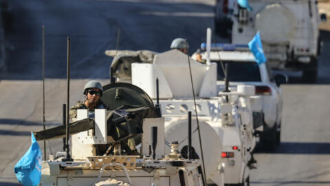 Vehicles from the United Nations Interim Force in Lebanon (UNIFIL) patrol in Marjayoun in southern Lebanon on 12 October, 2024. 