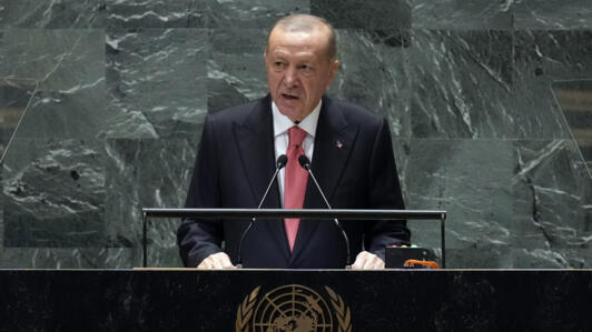 Turkey's President Recep Tayyip Erdogan addresses the 79th session of the United Nations General Assembly, Tuesday, Sept. 24, 2024. (AP Photo/Richard Drew)