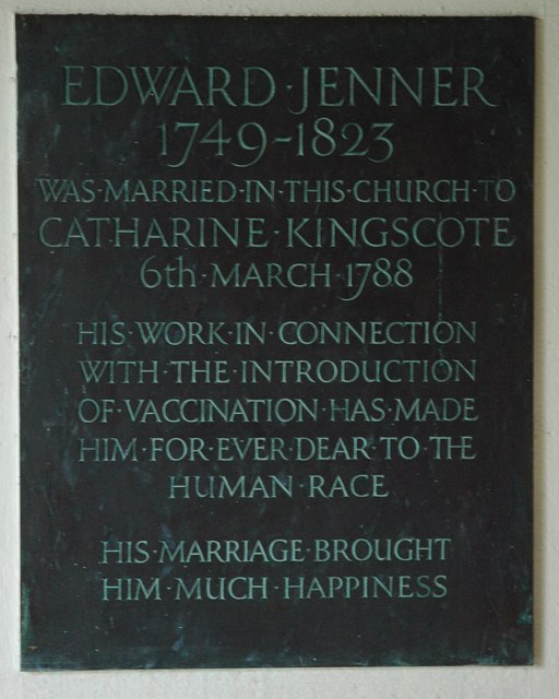 Inscription celebrating the marriage of Edward Jenner