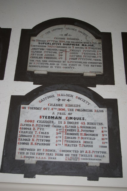 St Mary the Virgin, Saffron Walden: plaques recording bell-ringing achievements