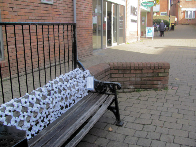 Seat with White Poppies in Dolphin Square, Tring