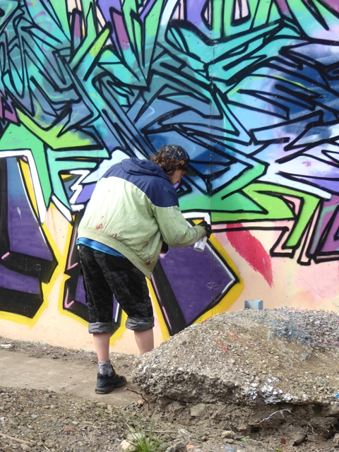 Graffiti artist at work